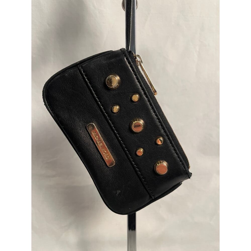 Michael Kors Black Studded Leather Wristlet Wallet – Gold Hardware, Small Zip